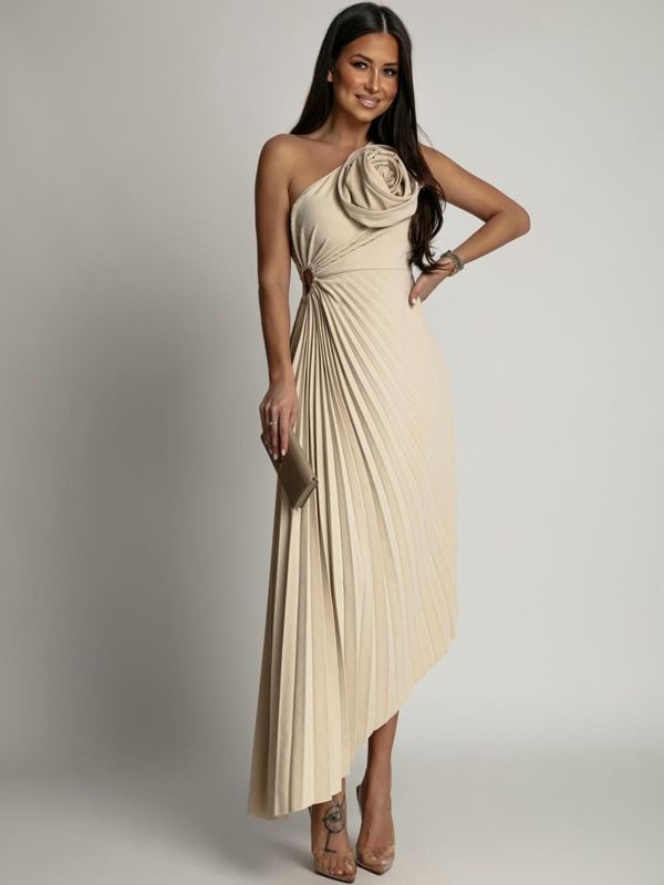 FASARDI Women's elegant pleated dress Fasardi - light beige