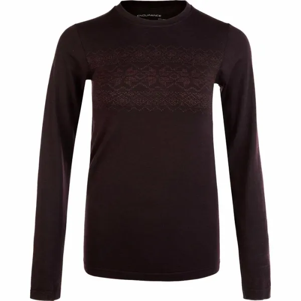 Endurance Women's Endurance T-Shirt Yalia Seamless Wool Print LS Baselayer Dark Purple, L/XL
