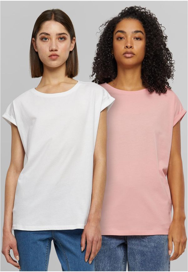 Urban Classics Women's Extended Shoulder Tee T-Shirt - 2pcs - Pink + White