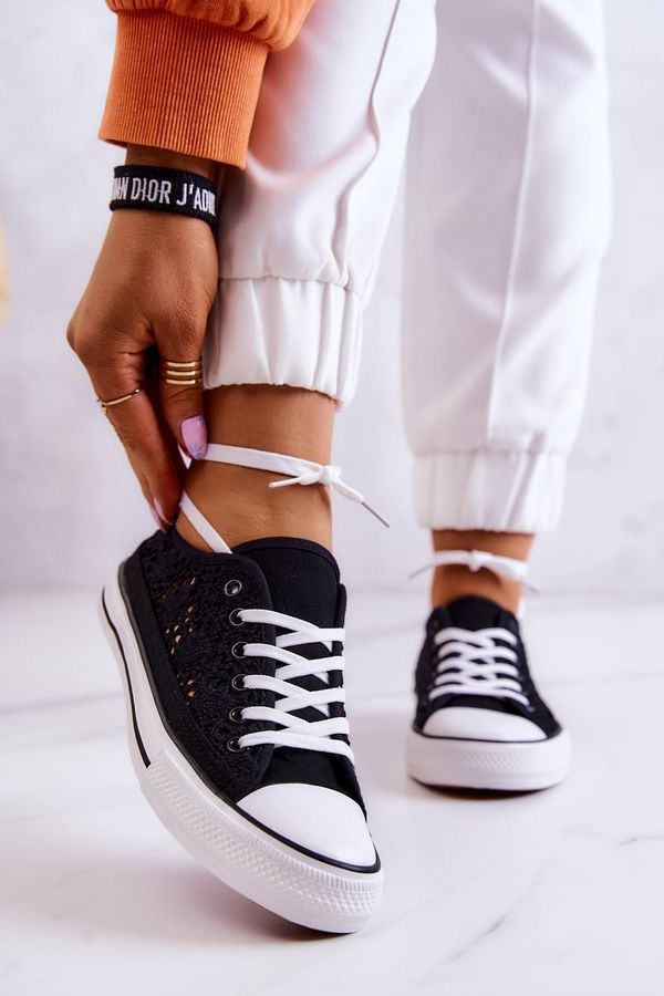 Kesi Women's Fabric Sneakers with Openwork Black Venture