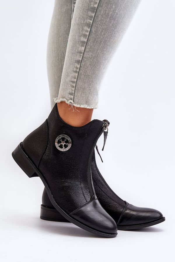 Kesi Women's flat boots with zipper black Loratie