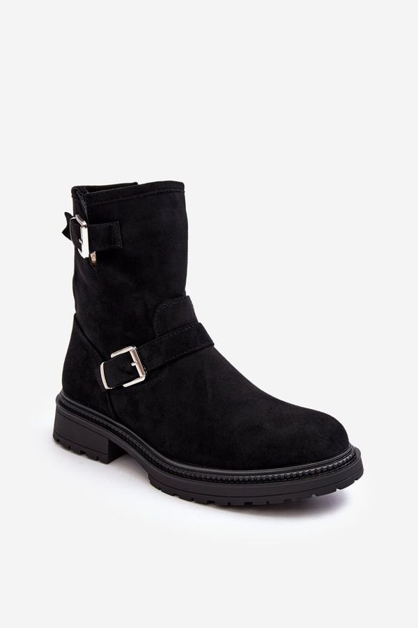 Kesi Women's flat heel boots with buckles Black Bliggore