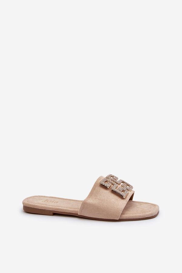 Kesi Women's flat heel slippers with embellishment, beige Inaile