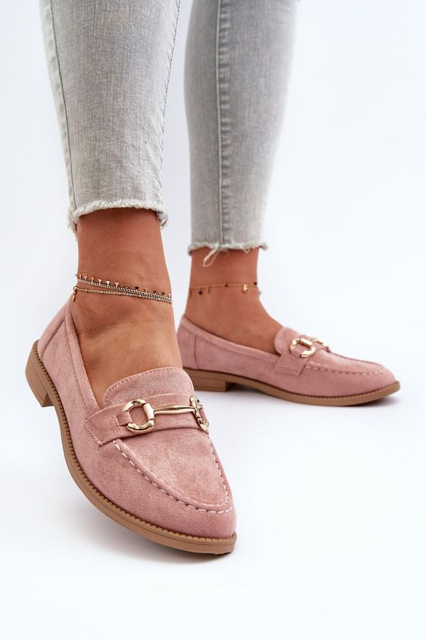 Kesi Women's flat-heeled loafers with pink aviole embellishment