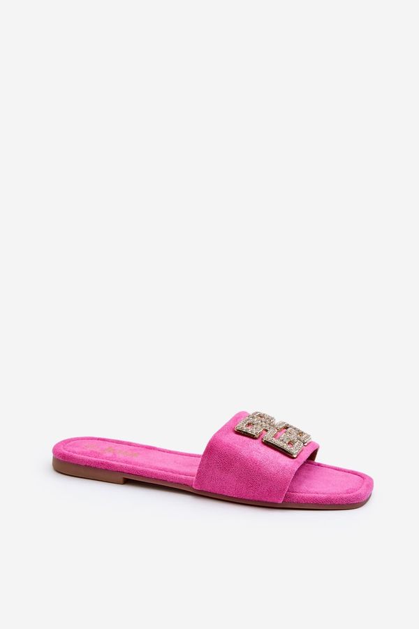 Kesi Women's flat-heeled slippers with fuchsia inaile embellishment