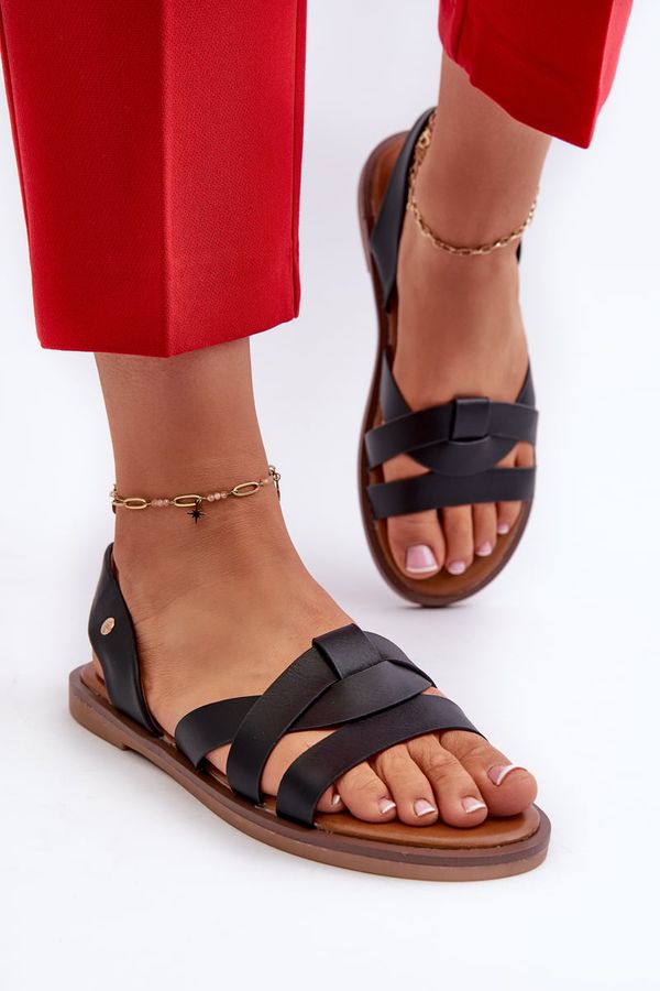 Kesi Women's flat sandals made of Vinceza Black eco leather
