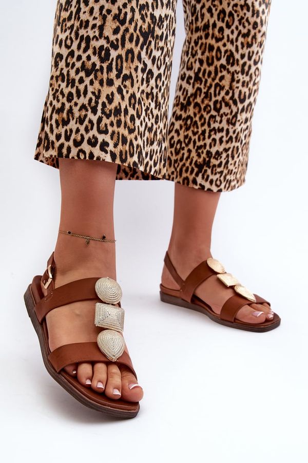 Kesi Women's flat sandals with embellishments Sergio Leone Brown