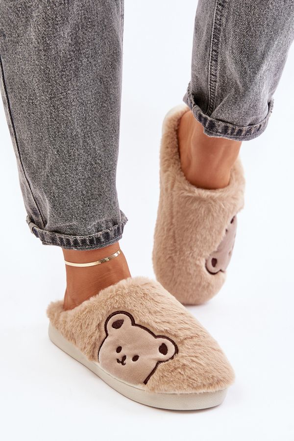 Kesi Women's fluffy slippers with teddy bear beige Fiorinella