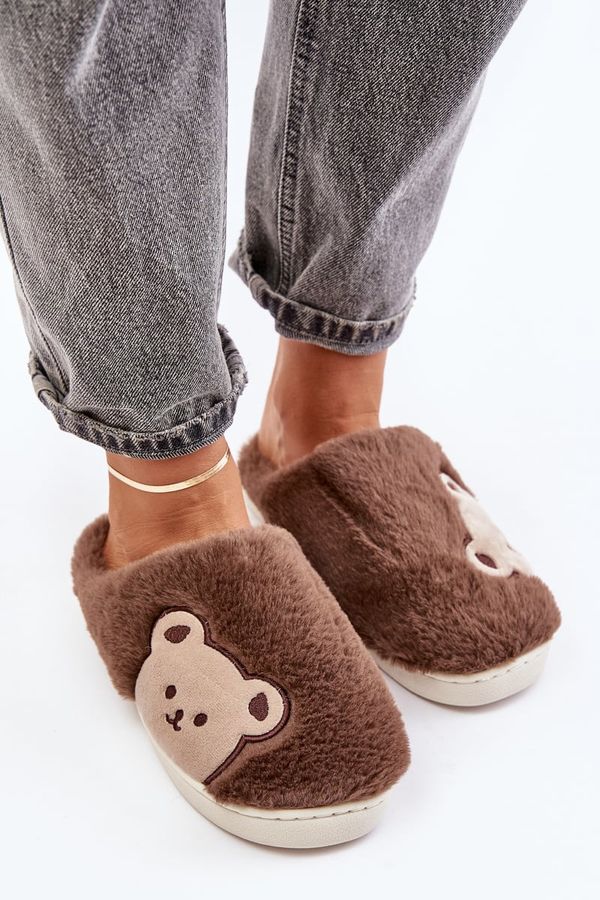 Kesi Women's fluffy slippers with teddy bear brown Fiorinella