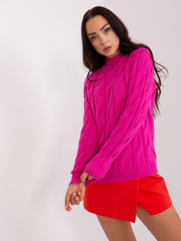 Fashionhunters Women's fuchsia cable sweater