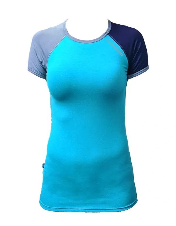 Kukadloo Women's functional bamboo T-shirt with short sleeves - turquoise - blue sleeves