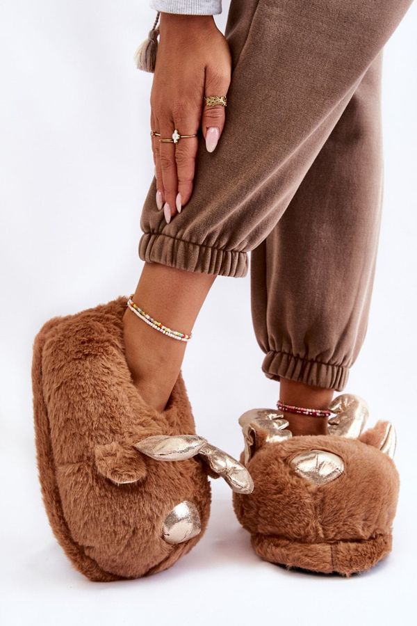 Kesi Women's Fur Slip-on Slippers Reindeer Brown Comet