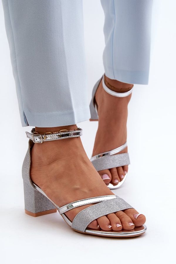 Kesi Women's glittering low-heeled sandals Silver Ploemis