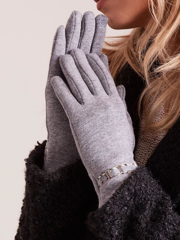 Fashionhunters Women's gloves with grey buckle