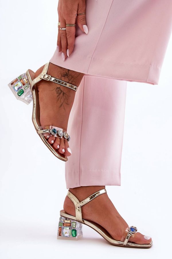 Kesi Women's heeled sandals with gold SBarski crystals