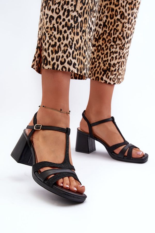 Kesi Women's high-heeled sandals made of Black Lyana eco-leather