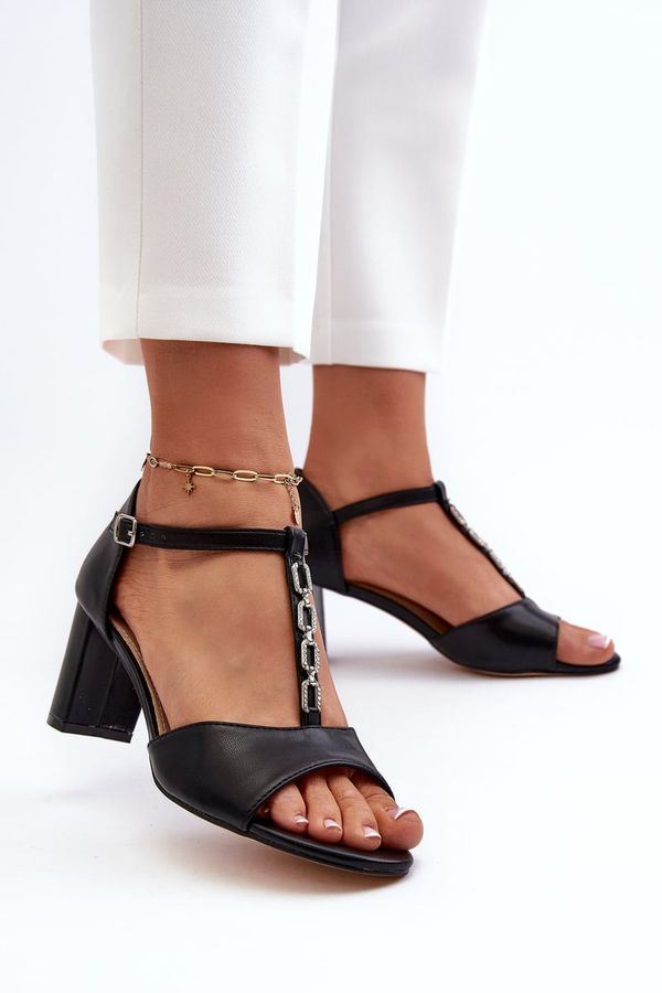 Kesi Women's high-heeled sandals with decorative strap, eco leather, black triavera