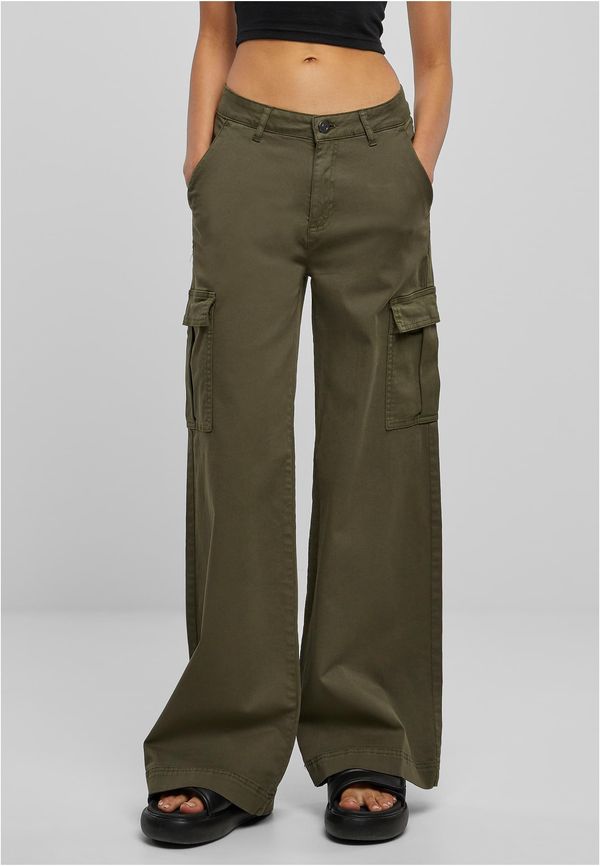 Urban Classics Women's high-waisted and wide-waisted twill trousers Cargo Olive