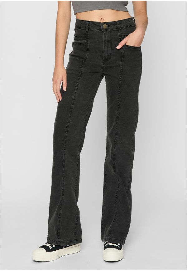 Urban Classics Women's High Waisted Straight Slit Jeans - Black