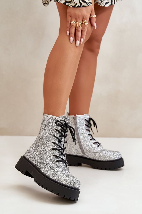 Kesi Women's insulated ankle boots embellished with sequins silver Liatheine