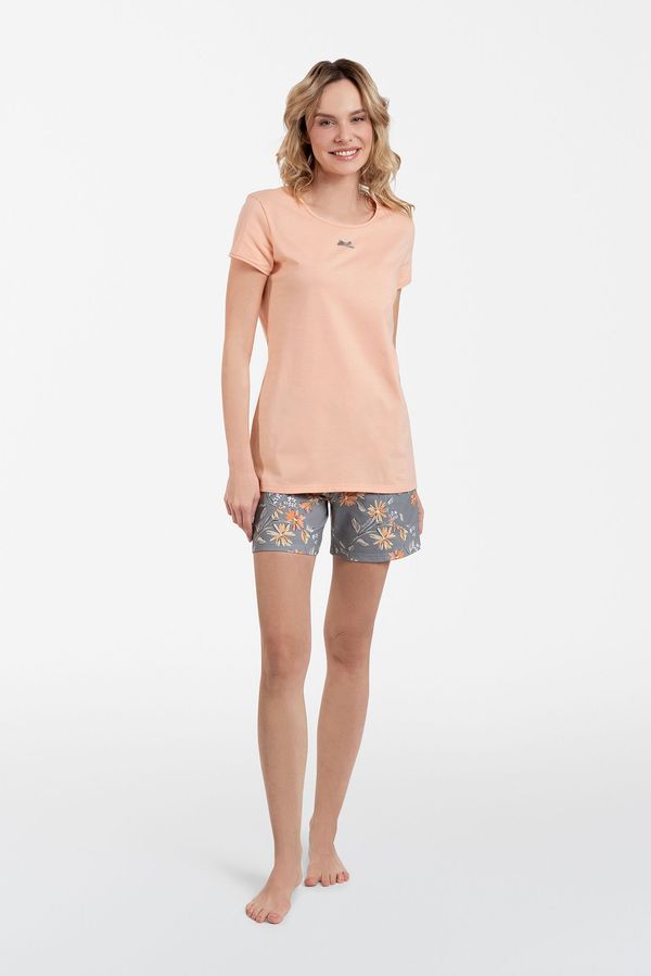 Italian Fashion Women's Kasali pyjamas, short sleeves, short legs - salmon pink/print