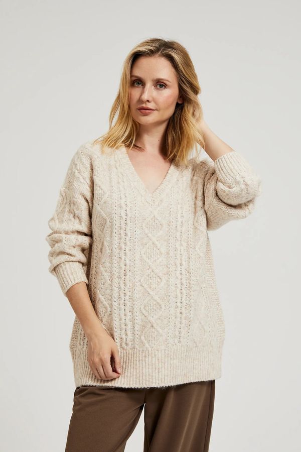 Moodo Women's knitted sweater with V-neck MOODO - beige