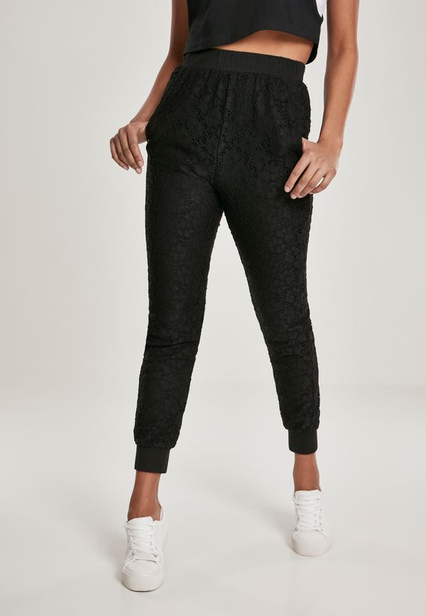 Urban Classics Women's Lace Jersey Jog Pants Black