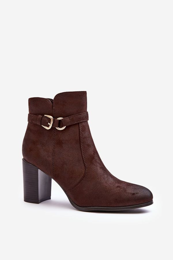 Kesi Women's leather ankle boots with buckle, Brown Lasima