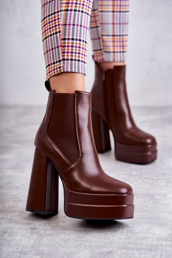 Kesi Women's Leather Boots with Solid Heels Jones Brown