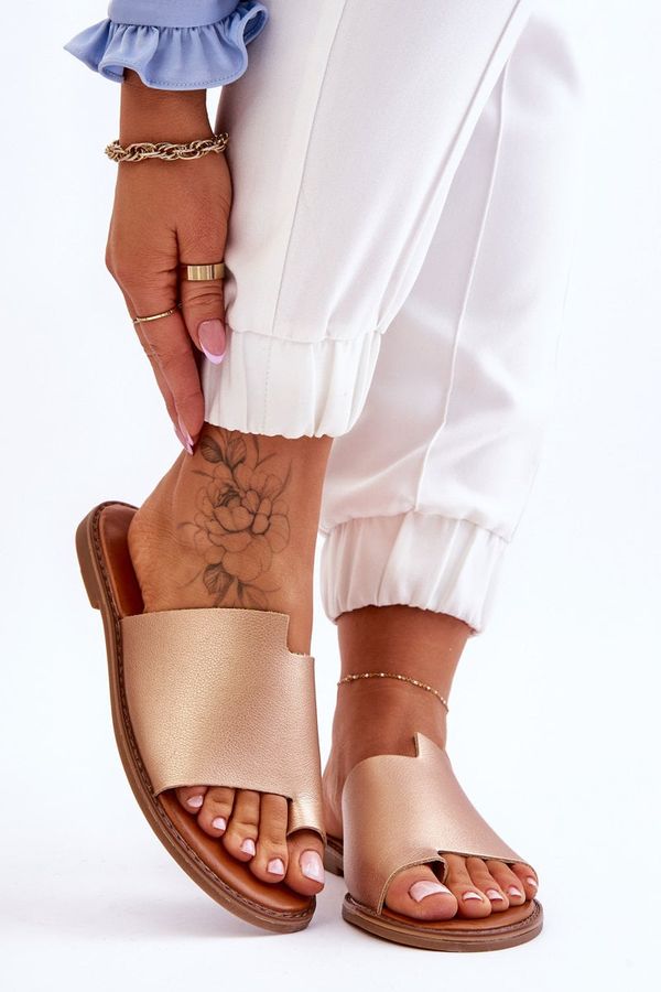 Kesi Women's leather flip-flops gold Amite