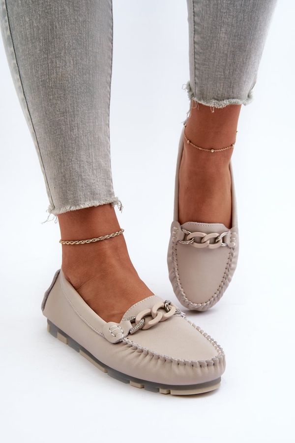 Kesi Women's leather loafers with embellishment, beige S.Barski
