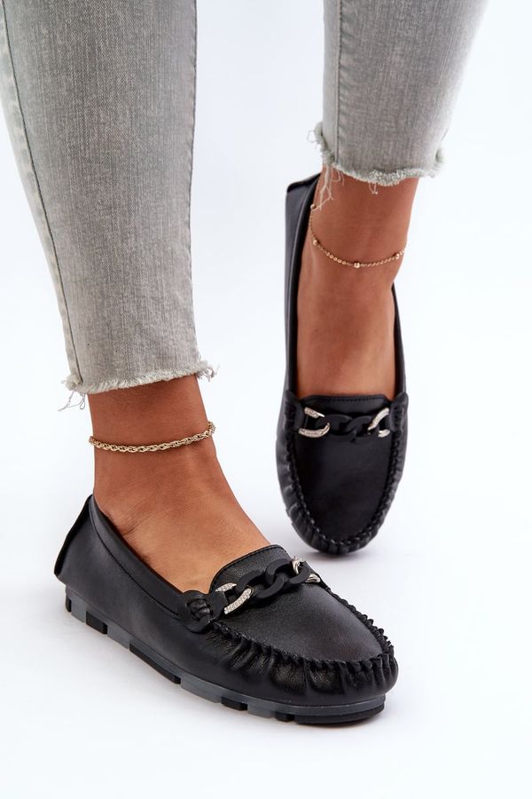 Kesi Women's leather loafers with embellishments, black S.Barski