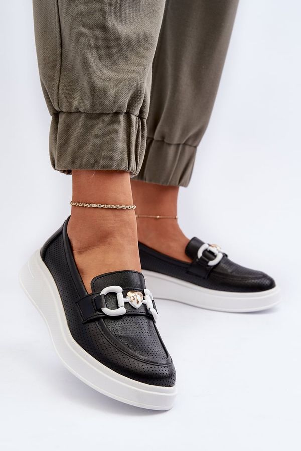 Kesi Women's leather loafers with platform, black, S.Barski