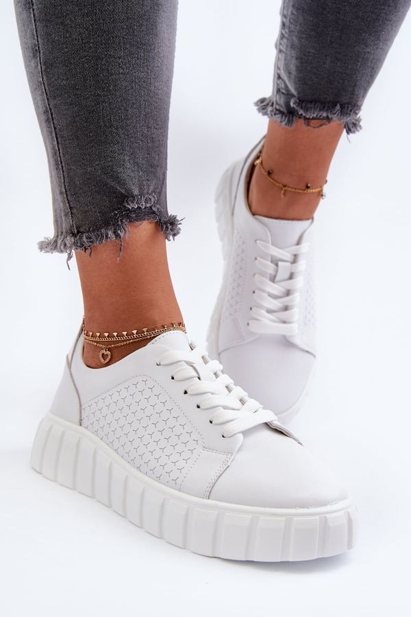 Kesi Women's leather platform sneakers, white Eselmarie