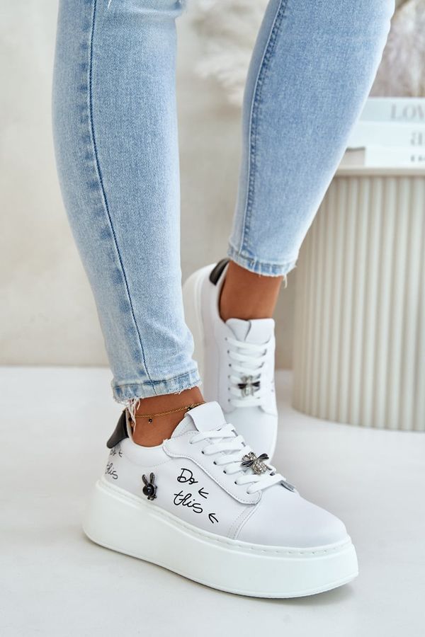 Kesi Women's Leather Platform Sneakers With Badges And Vinceza Inscription White