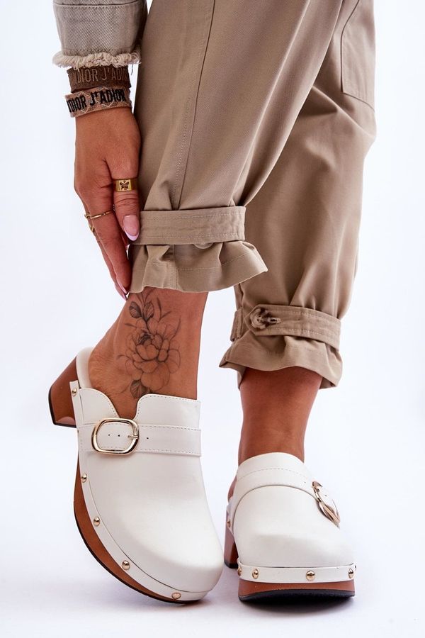 Kesi Women's Leather Slippers Clogs White Fanett