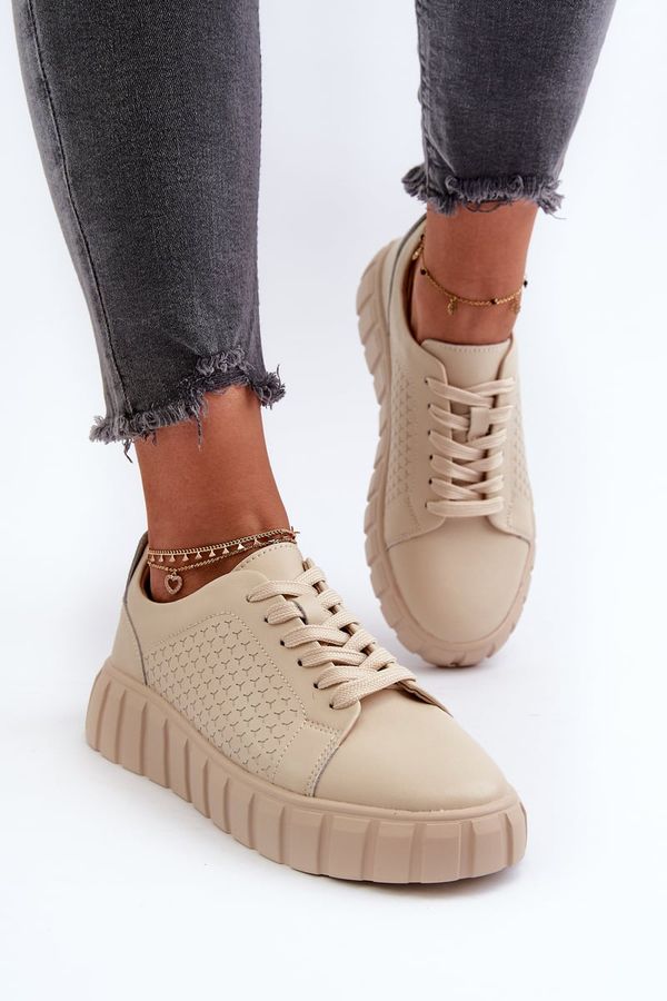 Kesi Women's leather sneakers on a beige platform Eselmarie