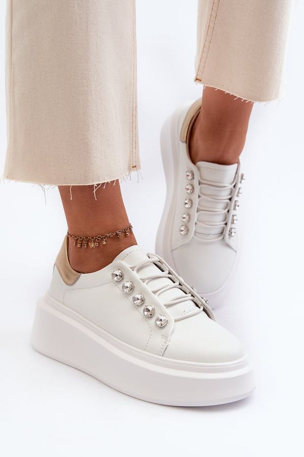 Kesi Women's leather sneakers on a solid platform, white S.Barski