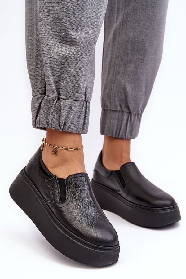 LEMAR Women's Leather Sport Shoes on Platform Black Lemar Manish