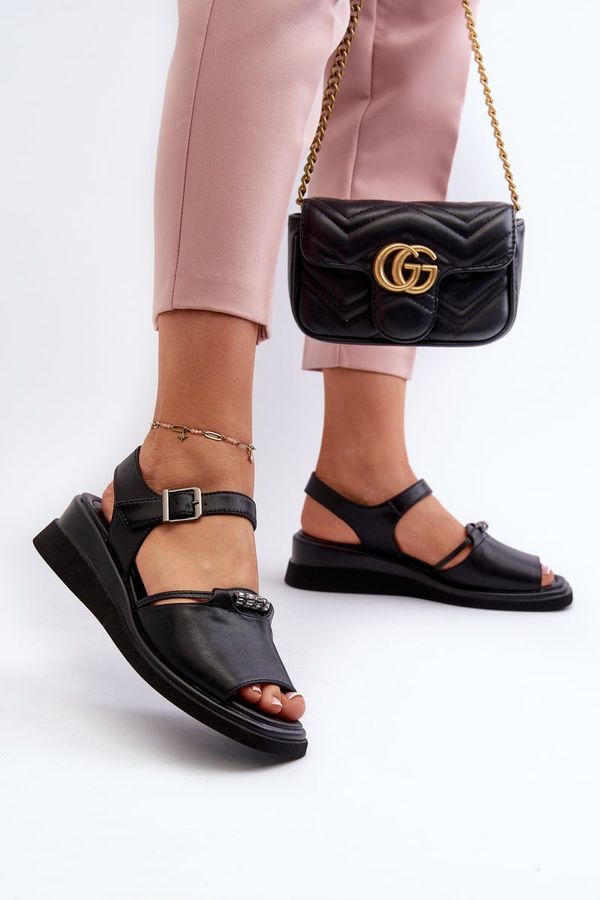 Kesi Women's leather wedge sandals Vinceza Black