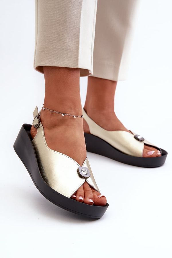 Kesi Women's Leather Wedge Sandals With S.Barski Gold Platform