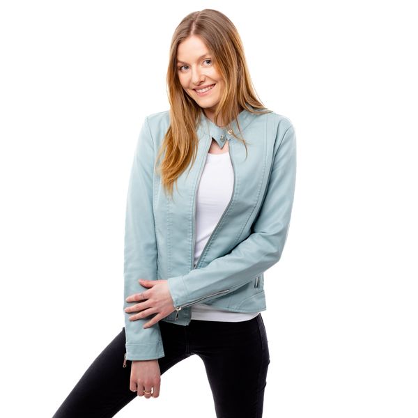 Glano Women's leatherette jacket GLANO - light blue