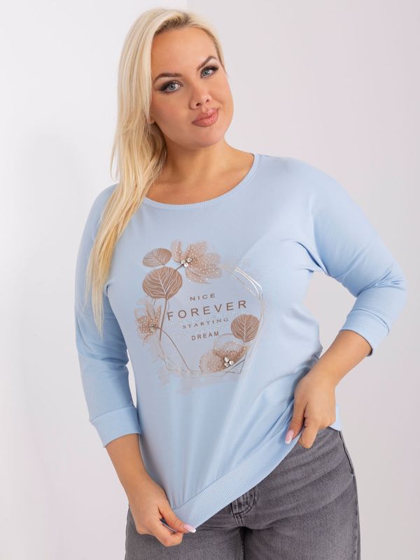 Fashionhunters Women's light blue cotton blouse plus size