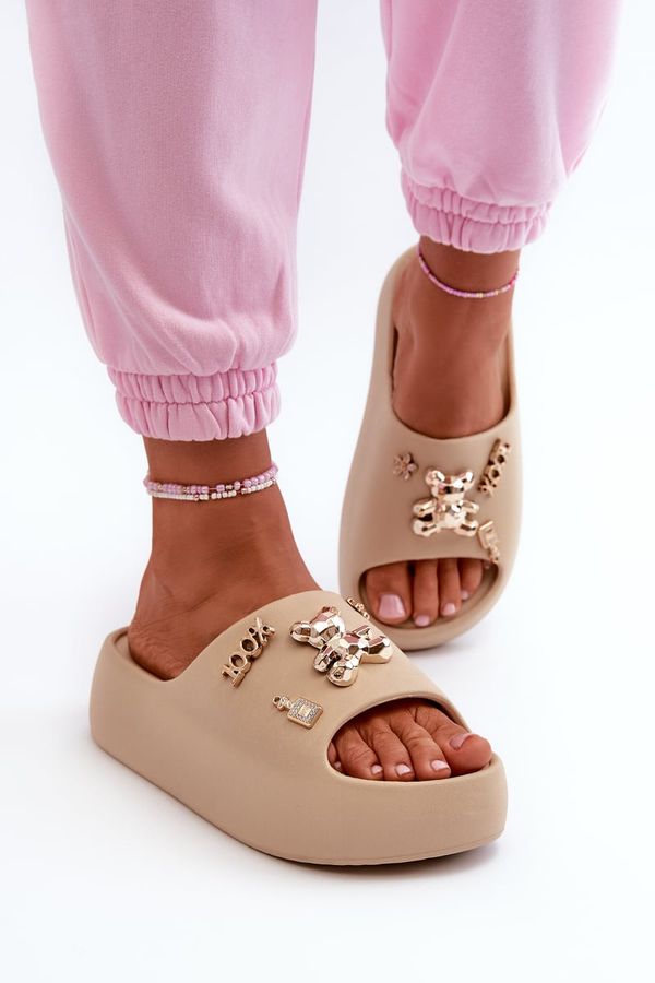Kesi Women's lightweight foam slippers with embellishments, dark beige Orchia