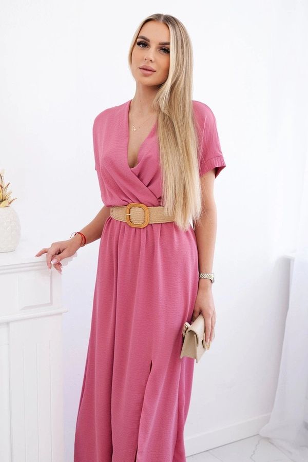 Kesi Women's long dress with decorative belt - dark pink