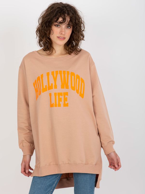 Fashionhunters Women's Long Over Size Sweatshirt - Beige