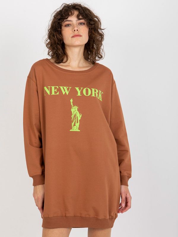Fashionhunters Women's Long Over Size Sweatshirt with Print - Brown