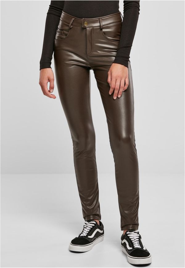 UC Ladies Women's mid-waist synthetic leather trousers brown