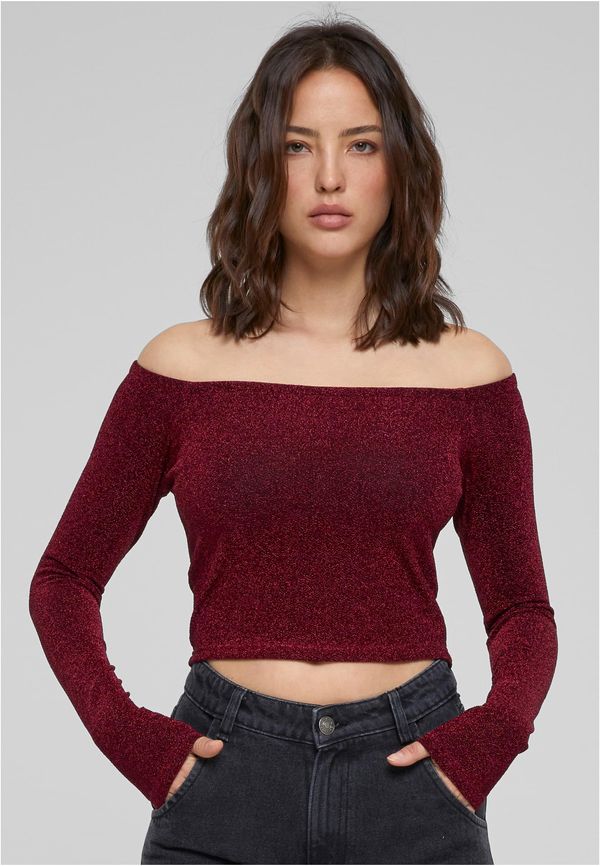 Urban Classics Women's Off Shoulder Glitter Long Sleeve Burgundy