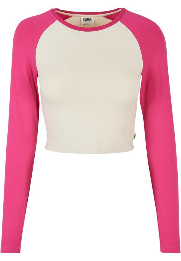 Urban Classics Women's Organic Cropped Retro Baseball Longsleeve Whitesand/Hibiscus Pink